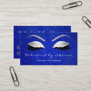 Tarjeta De Visita Makeup Eyebrow Lashes Purpurina gris plateado azul
