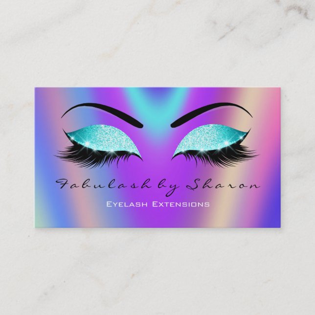Tarjeta De Visita Makeup Eyebrow Lashes Purpurina Ombre Purple (Anverso)