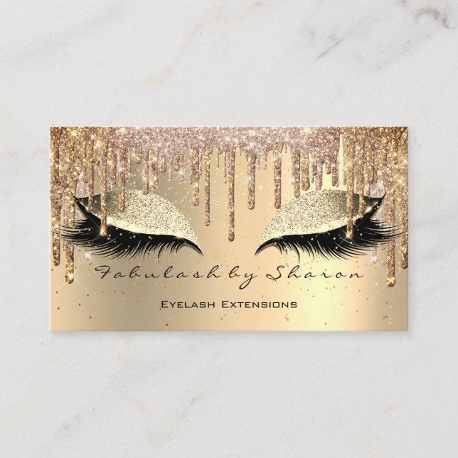 Tarjeta De Visita Makeup Eyebrow Lazas Purpurina Dris Gold Lux VIP (Anverso)