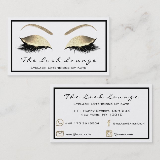 Tarjeta De Visita Makeup Eyebrow Lazas Purpurina Oro Blanco2 (Anverso / Reverso)