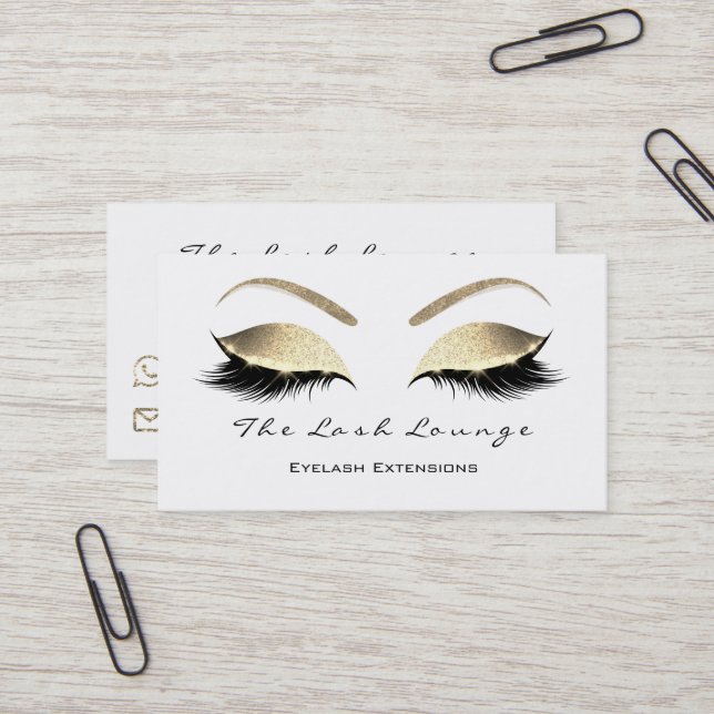 Tarjeta De Visita Makeup Eyebrow Lazas Purpurina Oro Blanco Negro (Anverso/Reverso In Situ)