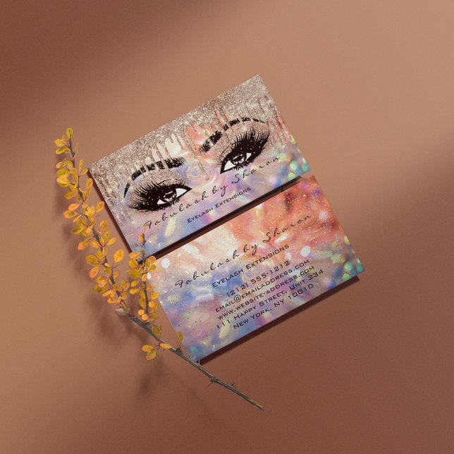 Tarjeta De Visita Makeup Eyebrow Lazas Wax Drin Rosa Holograma (Makeup Eyebrow Lashes Wax Drip Rose Holograph Business Card)