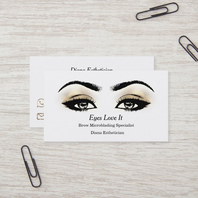 Tarjeta De Visita Makeup Eyebrow Lazea Belleza Negra Blanca Dorada (Anverso/Reverso In Situ)