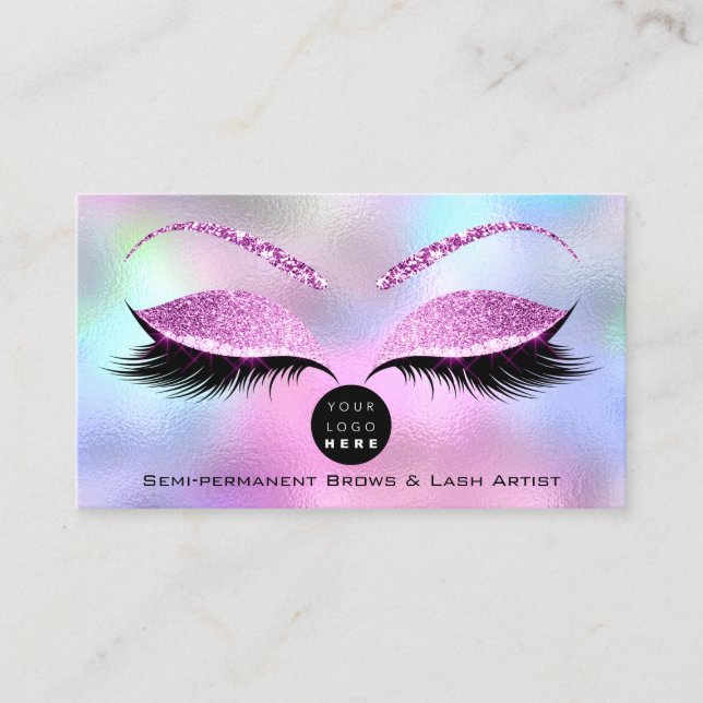 Tarjeta De Visita Makeup Eyebrow Nombre Lash Purpurina Rosado Logoti (Anverso)
