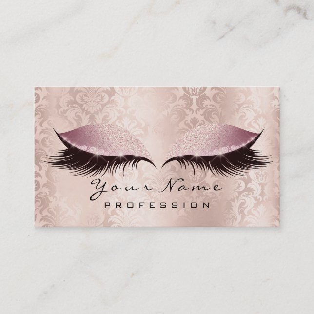 Tarjeta De Visita Makeup Eyebrow Oye Lashes Damask Purpurina SPA Pin (Anverso)