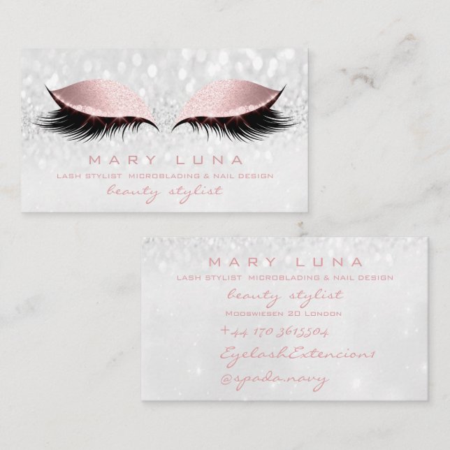 Tarjeta De Visita Makeup Eyebrows Lash Rosa Gray Silver Pink Studio (Anverso / Reverso)