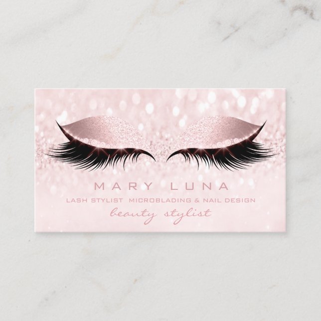 Tarjeta De Visita Makeup Eyebrows Lashes Rosa Pastel Pink Studio (Anverso)