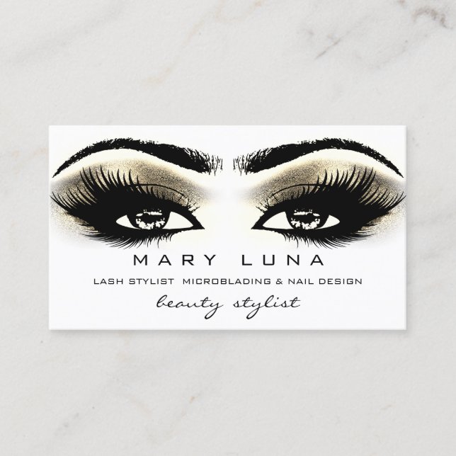 Tarjeta De Visita Makeup Eyebrows Lazas Ojos metálicos de oro blanco (Anverso)