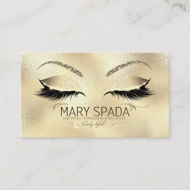 Tarjeta De Visita Makeup Eyebrows Lazas Purpurina Diamond Gold Mary1 (Anverso)