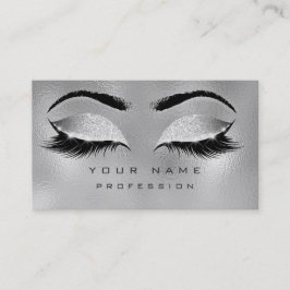 Tarjeta De Visita Makeup Eyebrows Lazas Purpurina Glam Metálico Gris