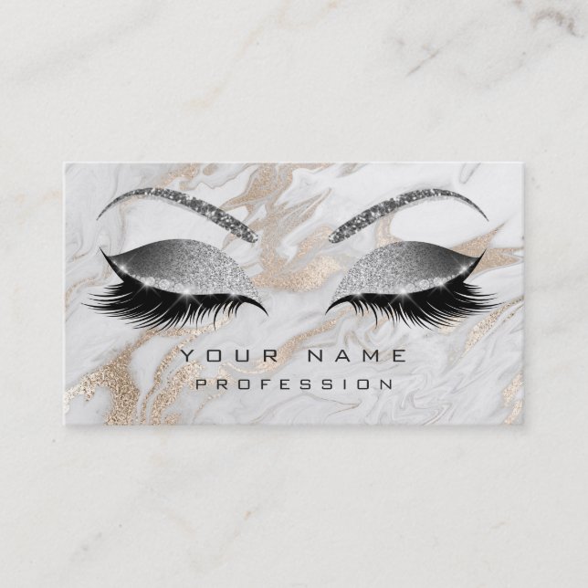 Tarjeta De Visita Makeup Eyebrows Lazas Purpurina Marble Sparkly (Anverso)