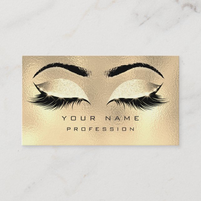 Tarjeta De Visita Makeup Eyebrows Lazas Purpurina Metálico Glam Gold (Anverso)