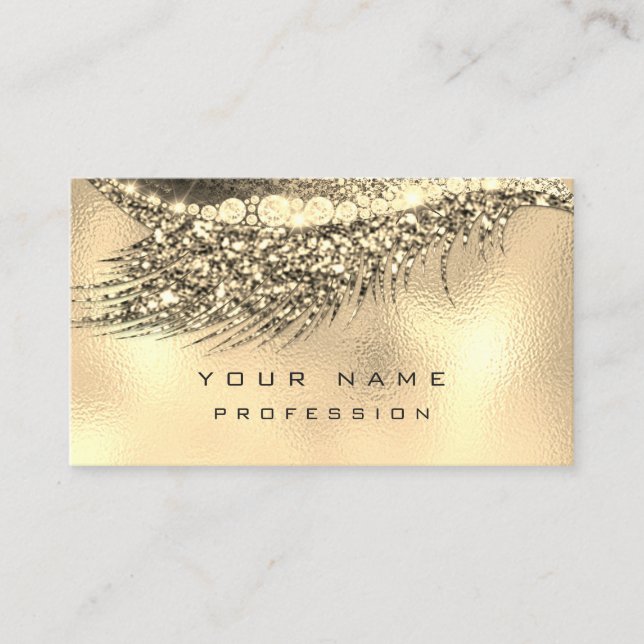 Tarjeta De Visita Makeup Eyebrows Lazas Purpurina Metálico Glam Gold (Anverso)