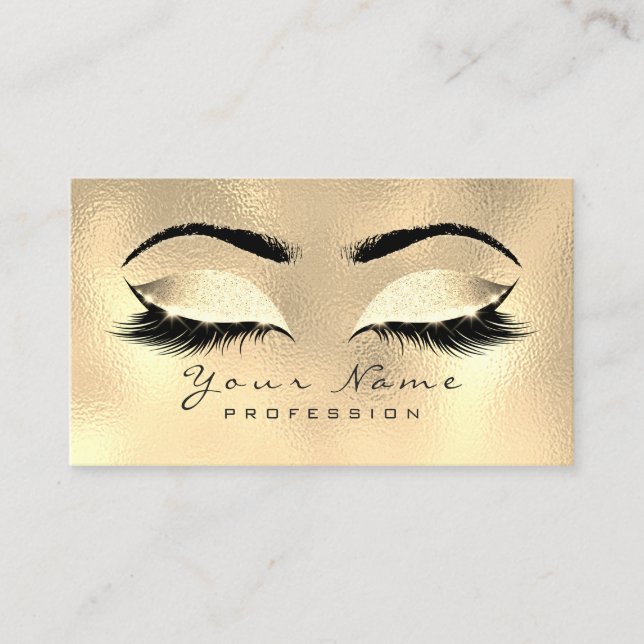 Tarjeta De Visita Makeup Eyebrows Lazas Purpurina Metálico Lux Gold (Anverso)