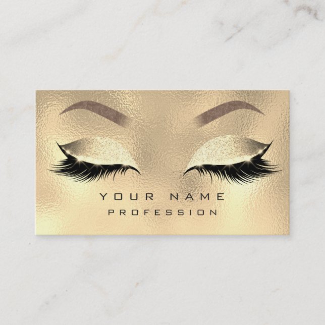 Tarjeta De Visita Makeup Eyebrows Lazas Purpurina Metallic Faux Gold (Anverso)