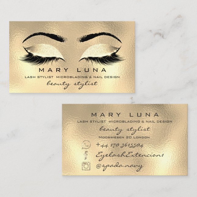 Tarjeta De Visita Makeup Eyebrows Lazas SPA WELLNESS Gold Glass (Anverso / Reverso)