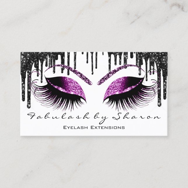 Tarjeta De Visita Makeup Eyelash Black Dris White Berry Purple (Anverso)