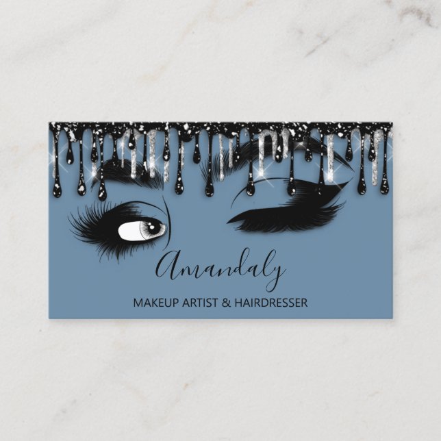 Tarjeta De Visita Makeup Eyelash Brow QR CÓDIGO Microblade Drin Azul (Anverso)