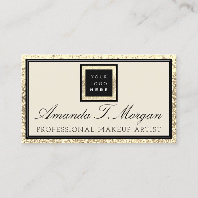 Tarjeta De Visita Makeup Eyelash Event Planner Logo Marco dorado (Anverso)