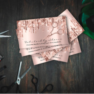 Tarjeta De Visita Makeup Eyelash Peluquería Tijeras Rosas Cristales