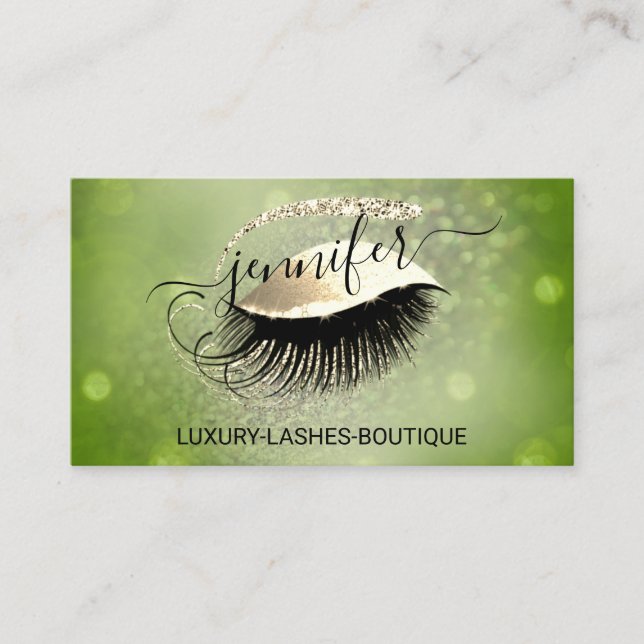 Tarjeta De Visita Makeup Eyelash QR Code Logo Purpurina Gold Woodlan (Anverso)