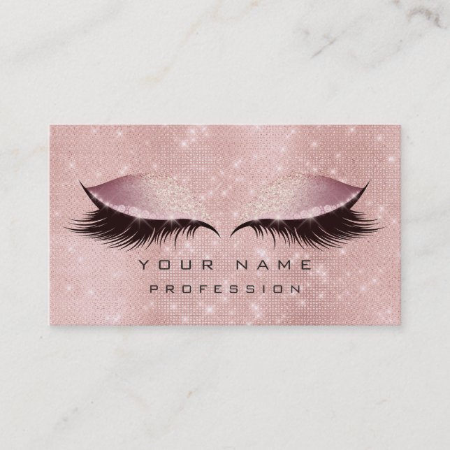 Tarjeta De Visita Makeup Eyes Lashes Purpurina Rosa Gold Rubor Luxur (Anverso)