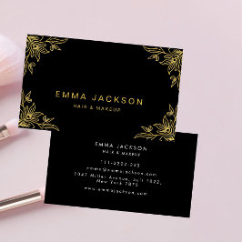 Tarjeta De Visita Makeup & Hair Stylist Elegant Black & Gold