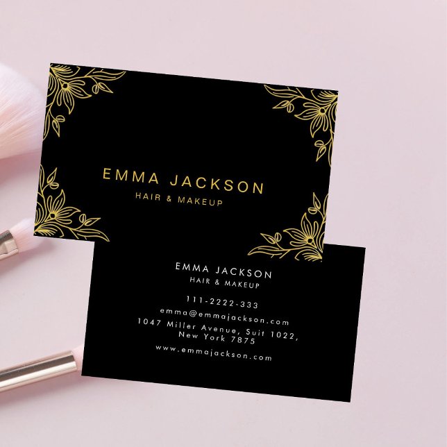 Tarjeta De Visita Makeup & Hair Stylist  Elegant  Black & Gold  (Subido por el creador)
