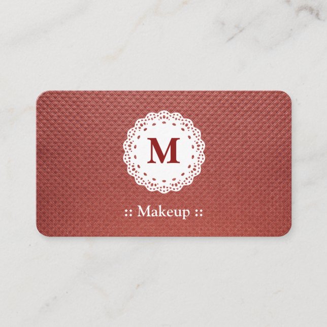 Tarjeta De Visita Makeup Lace Monograma Maroon (Anverso)