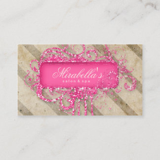 Tarjeta De Visita Makeup Nail Salon Vintage Stripes Purpurina Grunge