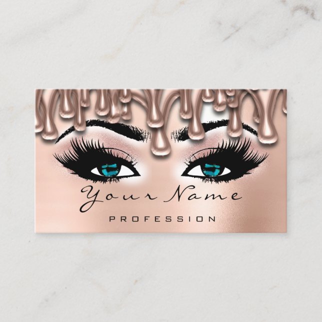 Tarjeta De Visita Makeup Nails Lash Maquillaje Rosa gotea Rubor Azul (Anverso)