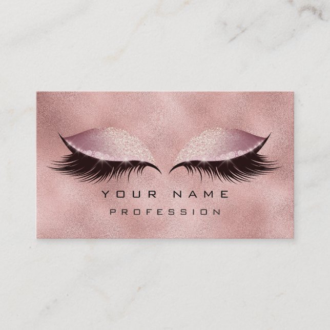 Tarjeta De Visita Makeup Ojos Lazas Purpurina Rosa Gold Rubor Glam (Anverso)