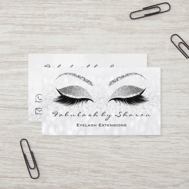 Tarjeta De Visita Makeup Purpurina de extensión de pestañas de ojos  (Anverso/Reverso In Situ)