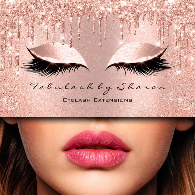 Tarjeta De Visita Makeup Purpurina de peluquería Eyelash Rosa de got (Makeup Eyelash Hairdresser Glitter Drips Rose Business Card)