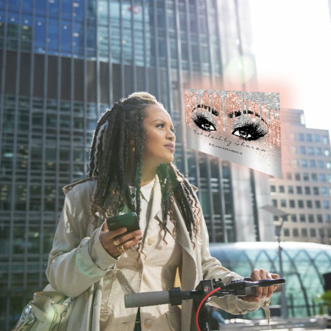 Tarjeta De Visita Makeup Purpurina Lash de ceja de ojos Drenaje Chis (Makeup Eyebrow Lash Glitter Drip Gray Silver Spark Business Card)