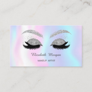 Tarjeta De Visita Makeup Silver Purpurina Faux Lashes Holográfico