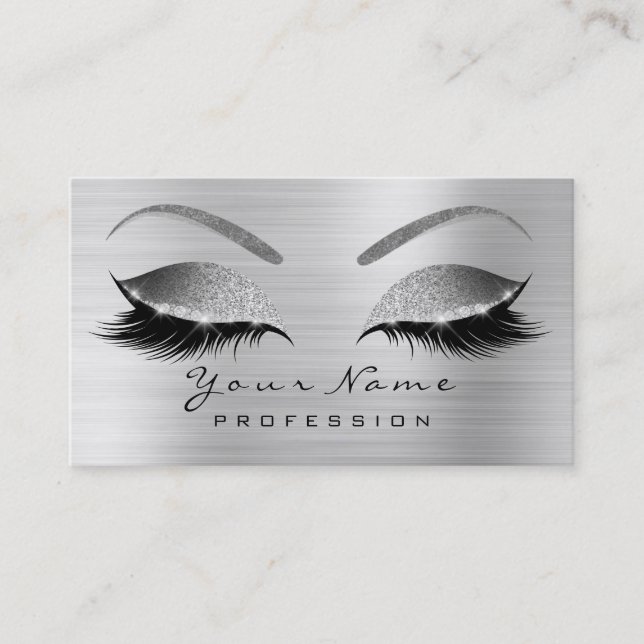 Tarjeta De Visita Makup Eyebrow Eyes Lashes Purpurina Gris plateado (Anverso)