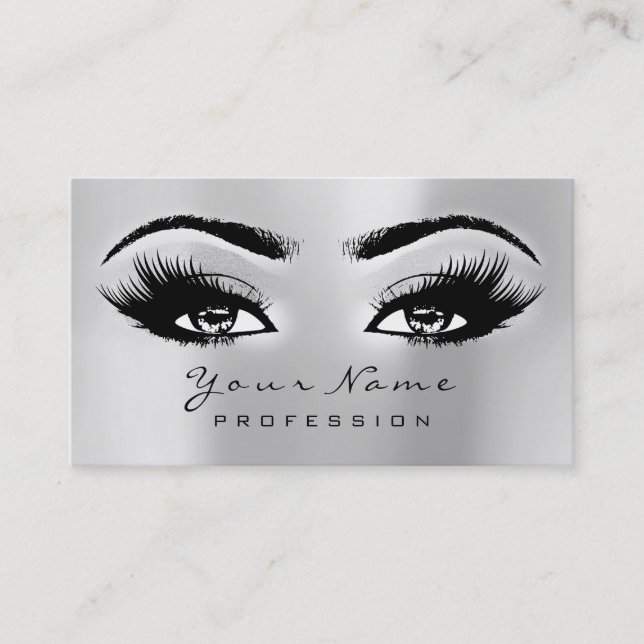 Tarjeta De Visita Makup Eyebrow Eyes Lashes Purpurina SPA Gris plate (Anverso)