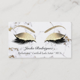 Tarjeta De Visita Makup Eyebrow Eyes Lazas Purpurina Mármol Blanco