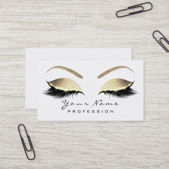 Tarjeta De Visita Makup Eyebrow Eyes Lazas Purpurina Oro Blanco (Anverso/Reverso In Situ)