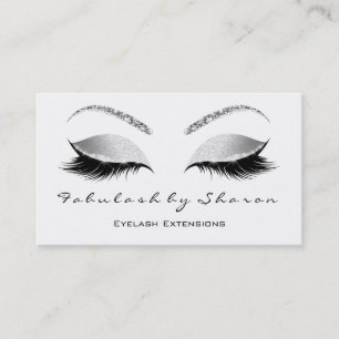Tarjeta De Visita Makup Eyebrow Lashes Purpurina Blanco Gris platead