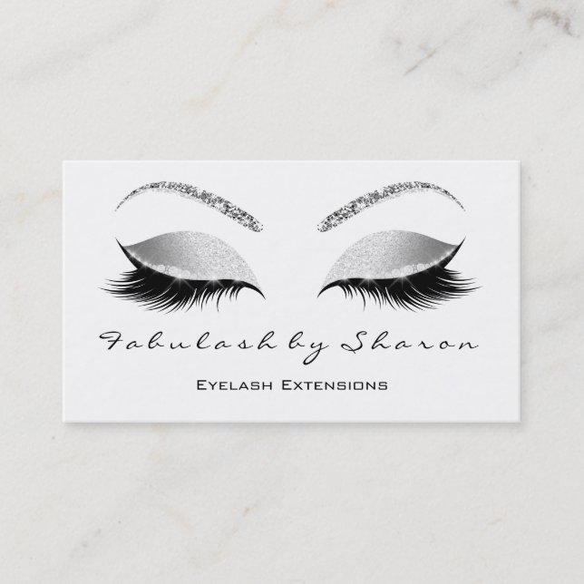 Tarjeta De Visita Makup Eyebrow Lashes Purpurina Blanco Gris platead (Anverso)