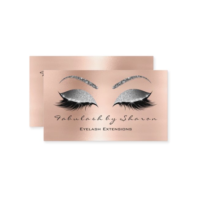 Tarjeta De Visita Makup Eyebrow Lazas Purpurina Gris rosado plateado (Anverso/Reverso In Situ)