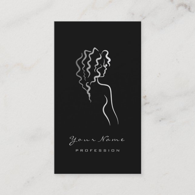 Tarjeta De Visita Makup Eyebrow Ojos Lámparas Negro Logo Gris Glam (Anverso)