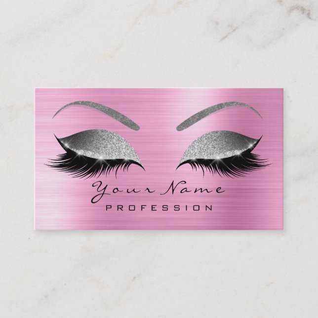 Tarjeta De Visita Makup Eyebrow Ojos Lazas Purpurina Plata Rosa Gra (Anverso)
