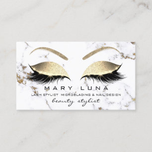 Tarjeta De Visita Makup Eyebrows Lash Gold Marble White Purpurina