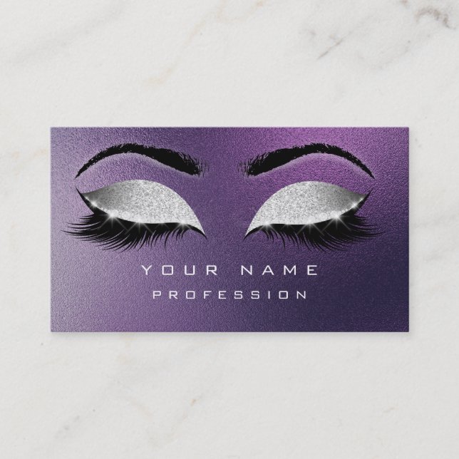Tarjeta De Visita Makup Eyebrows Lashes Extension Purple Silver (Anverso)