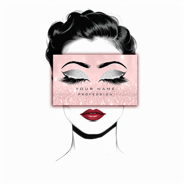 Tarjeta De Visita Makup Eyebrows Lashes Extensión Purpurina rosa (Makeup Eyebrows Lashes Extension Pink Glitter Business Card)