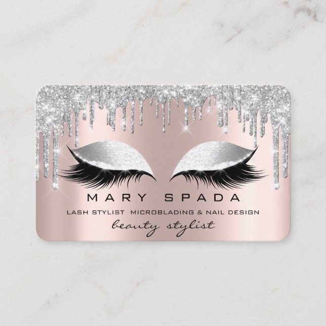 Tarjeta De Visita Makup Eyebrows Lashes Rosados Spark Silver (Anverso)