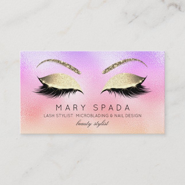 Tarjeta De Visita Makup Eyebrows Lazas Purpurina Diamond Gold Pink (Anverso)